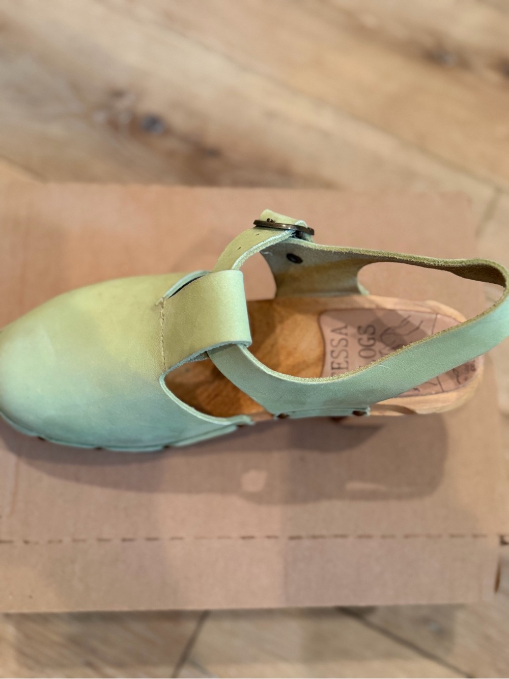 Kids Green Leather Slingback Sandals